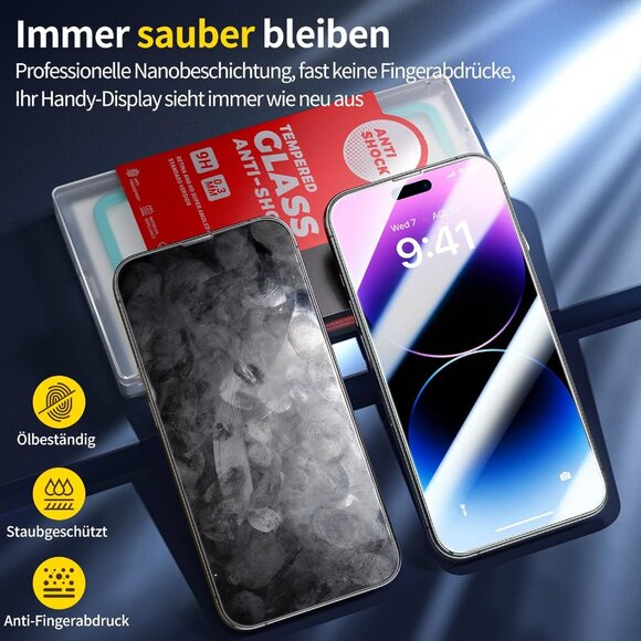 iPhone 14 Pro Max Screen Protectors 3 Pack Tempered Glass - Picture 6 of 10